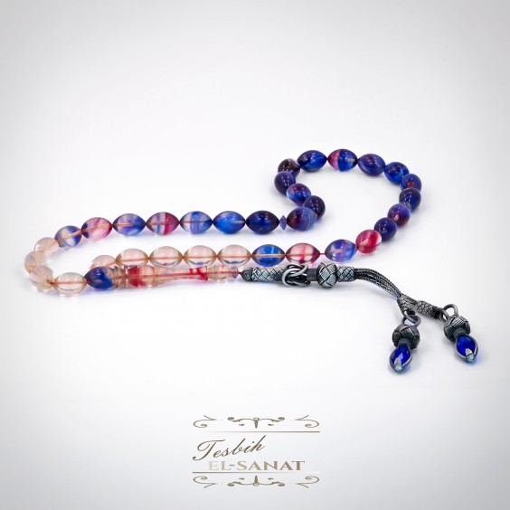 1.000 Ayar Kazaz Gümüş Arpa Kesim Kehribar Tesbih (7x11mm)