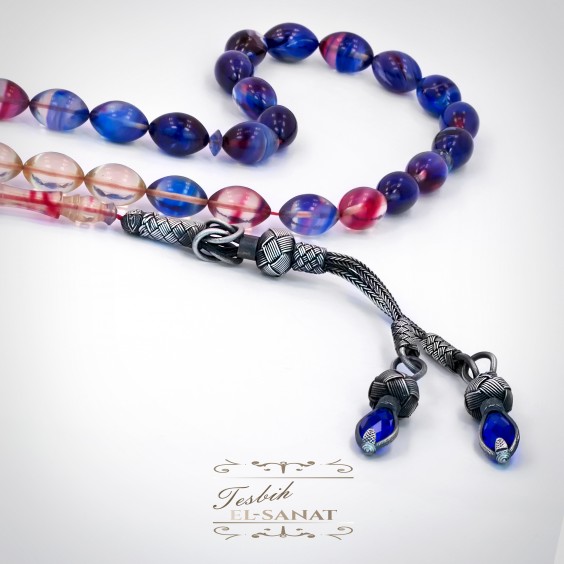 1.000 Ayar Kazaz Gümüş Arpa Kesim Kehribar Tesbih (7x11mm)