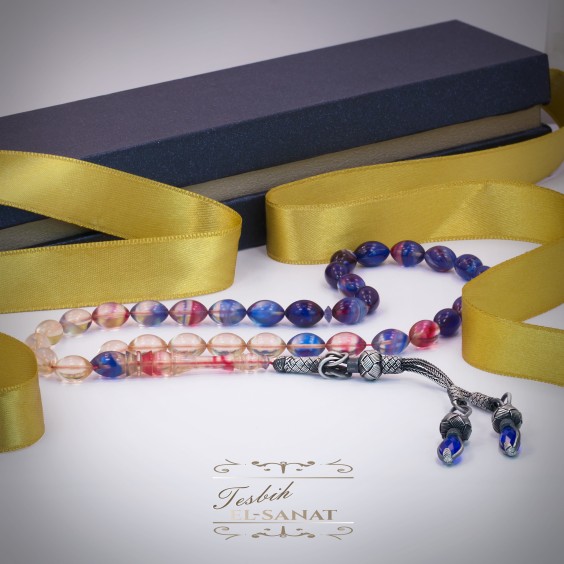 1.000 Ayar Kazaz Gümüş Arpa Kesim Kehribar Tesbih (7x11mm)