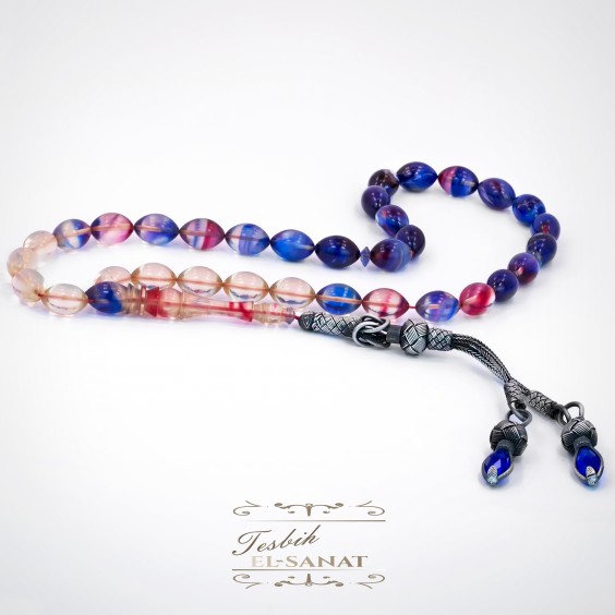 1.000 Ayar Kazaz Gümüş Arpa Kesim Kehribar Tesbih (7x11mm)