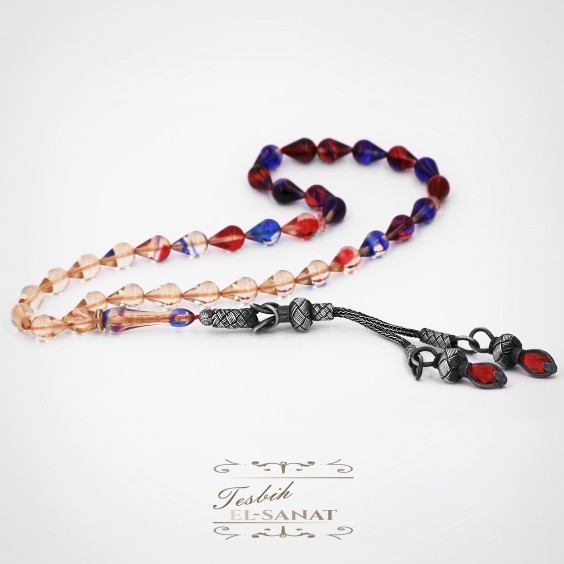 1.000 Ayar Kazaz Gümüş Arpa Kesim Kehribar Tesbih (7x11mm)