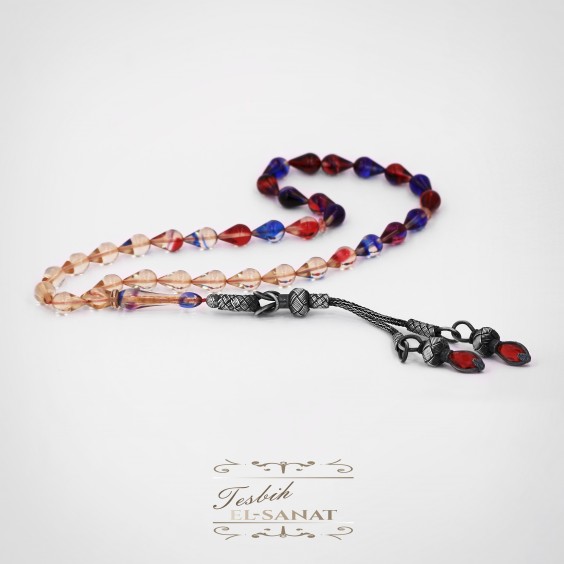 1.000 Ayar Kazaz Gümüş Arpa Kesim Kehribar Tesbih (7x11mm)