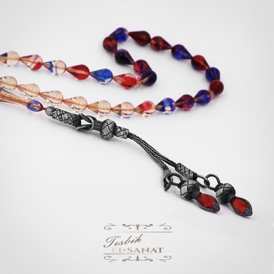 1.000 Ayar Kazaz Gümüş Arpa Kesim Kehribar Tesbih (7x11mm)