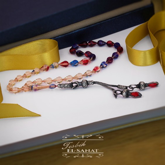 1.000 Ayar Kazaz Gümüş Arpa Kesim Kehribar Tesbih (7x11mm)