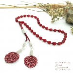 Kırmızı Damla Kehribar Kazaz Püsküllü Tesbih (7x11mm)   