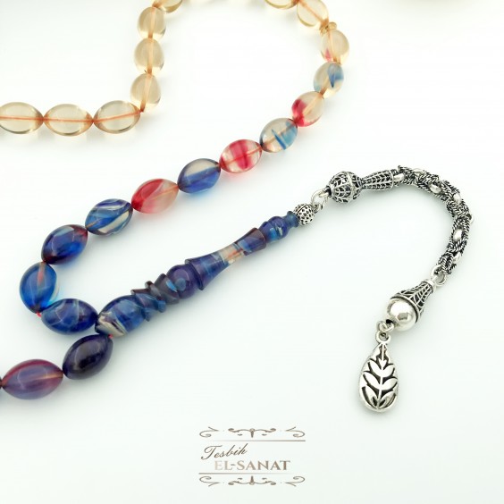 925 Ayar Gümüş Arpa Kesim Damla Kehribar Tesbih (7x11mm) 