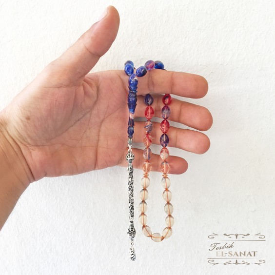 925 Ayar Gümüş Arpa Kesim Damla Kehribar Tesbih (7x11mm) 