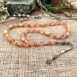 Arpa Kesim Damla Kehribar Gümüş Püsküllü Tesbih (7x11mm) 