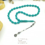 925 Ayar Gümüş Arpa Kesim Damla Kehribar Tesbih (7x11mm) 