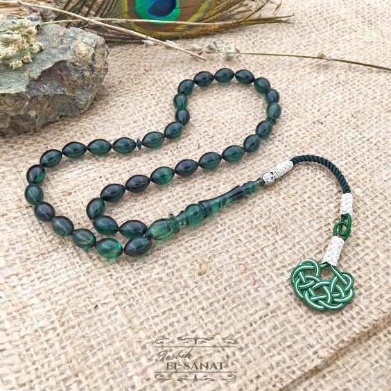 Arpa Kesim Damla Kehribar Kazaz Püsküllü Tesbih (7x11mm)