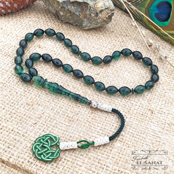 Arpa Kesim Damla Kehribar Kazaz Püsküllü Tesbih (7x11mm)