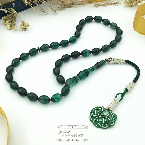 Arpa Kesim Damla Kehribar Kazaz Püsküllü Tesbih (7x11mm)