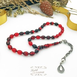 925 Ayar Gümüş Arpa Kesim Damla Kehribar Tesbih (7x11mm) 