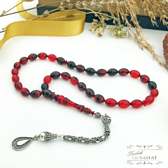 925 Ayar Gümüş Arpa Kesim Damla Kehribar Tesbih (7x11mm) 925 Ayar Gümüş Arpa Kesim Damla Kehribar Tesbih (7x11mm)