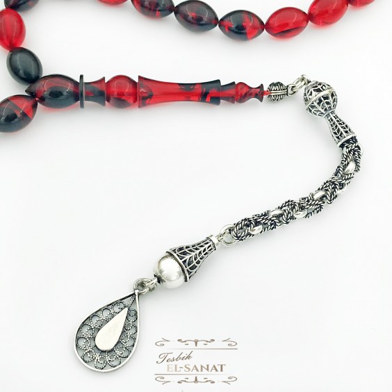 925 Ayar Gümüş Arpa Kesim Damla Kehribar Tesbih (7x11mm) 925 Ayar Gümüş Arpa Kesim Damla Kehribar Tesbih (7x11mm)