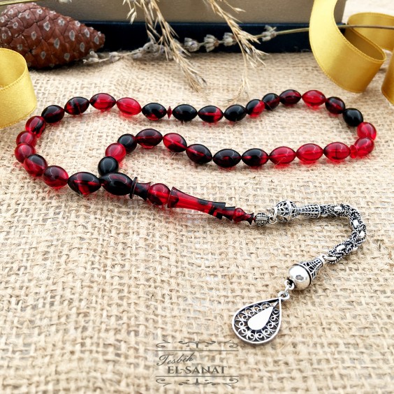 925 Ayar Gümüş Arpa Kesim Damla Kehribar Tesbih (7x11mm) 925 Ayar Gümüş Arpa Kesim Damla Kehribar Tesbih (7x11mm)