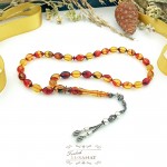 925 Ayar Gümüş Arpa Kesim Damla Kehribar Tesbih (7x11mm) 