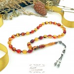 925 Ayar Gümüş Arpa Kesim Damla Kehribar Tesbih (7x11mm) 