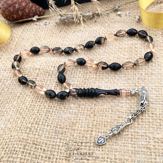 925 Ayar Gümüş Arpa Kesim Damla Kehribar Tesbih (7x11mm) 