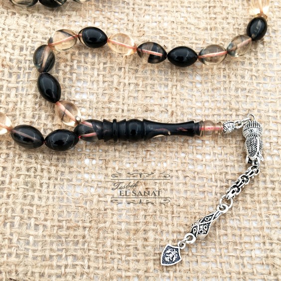 925 Ayar Gümüş Arpa Kesim Damla Kehribar Tesbih (7x11mm) 