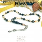 925 Ayar Gümüş Arpa Kesim Damla Kehribar Tesbih (7x11mm) 