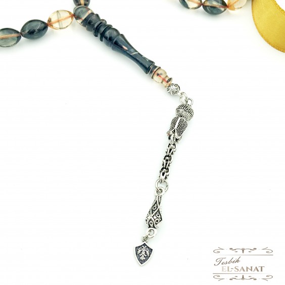 925 Ayar Gümüş Arpa Kesim Damla Kehribar Tesbih (7x11mm) 