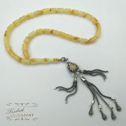 Litvanya Kaya Damla Kehribar Kapsül Kesim 925 Ayar Gümüş Püsküllü Tesbih (6x10mm)