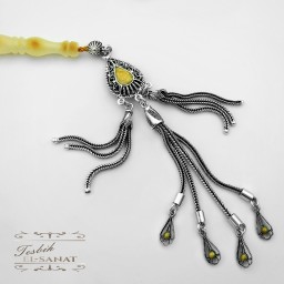 Litvanya Kaya Damla Kehribar Kapsül Kesim 925 Ayar Gümüş Püsküllü Tesbih (6x10mm)