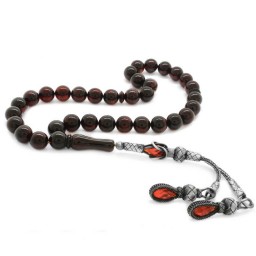 1000 Ayar Kazaz Püsküllü Küre Kesim Ateş Kırmızı Damla Kehribar Tesbih (10mm)