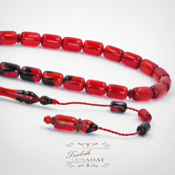 Kapsül Kesim Kırmızı-Siyah Damla Kehribar Usta İşi Sistemli Tesbih (7x11mm) Kapsül Kesim Kırmızı-Siyah Damla Kehribar Usta İşi Sistemli Tesbih (7x11mm)