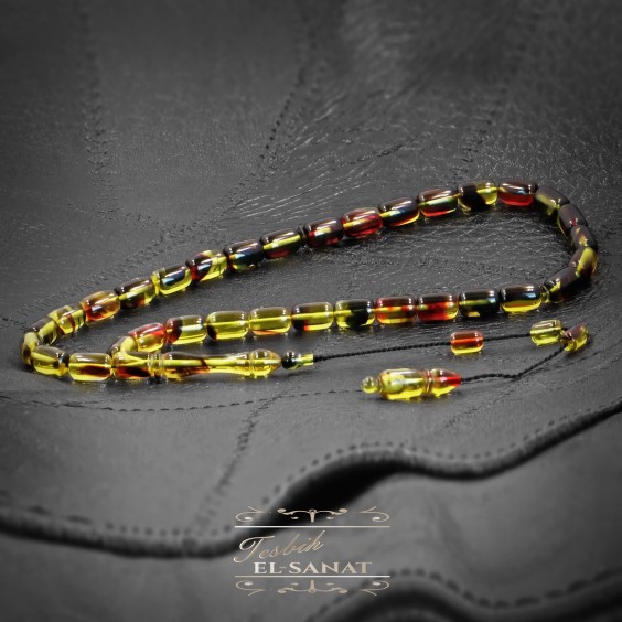 Damla Kehribar Usta İşi Sistemli Püsküllü Tesbih (7 x 11mm)