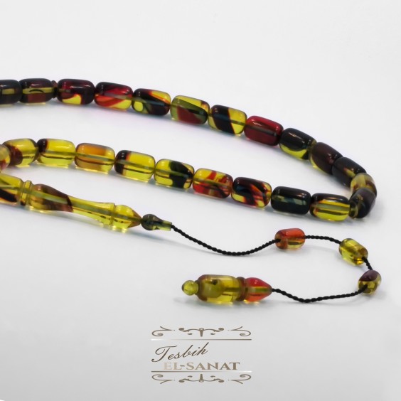 Damla Kehribar Usta İşi Sistemli Püsküllü Tesbih (7 x 11mm)