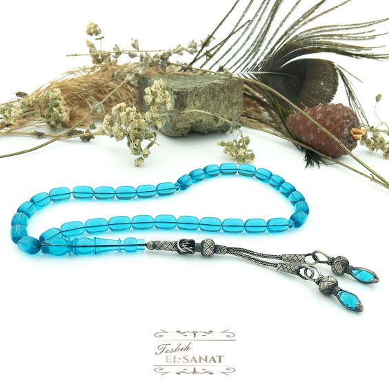 1.000 Ayar Kazaz Gümüş Kapsül Kesim Uçak Camı Tesbih (8x12mm)