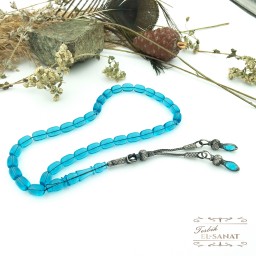 1.000 Ayar Kazaz Gümüş Kapsül Kesim Uçak Camı Tesbih (8x12mm)