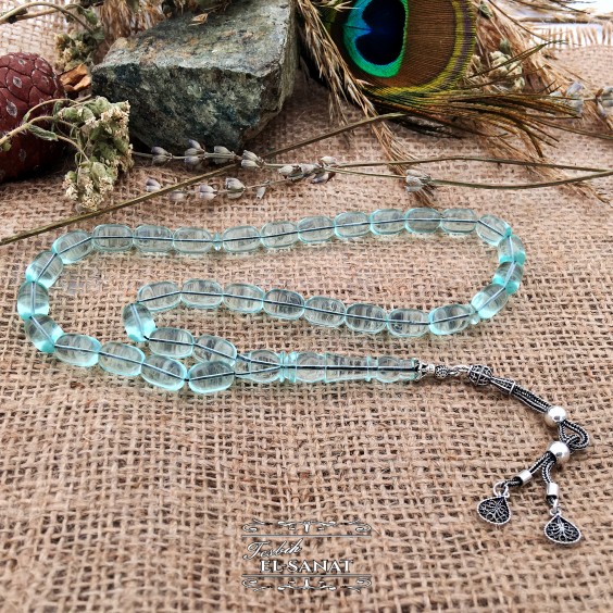 925 Ayar Gümüş Kapsül Kesim Uçak Camı Tesbih (8x12mm)