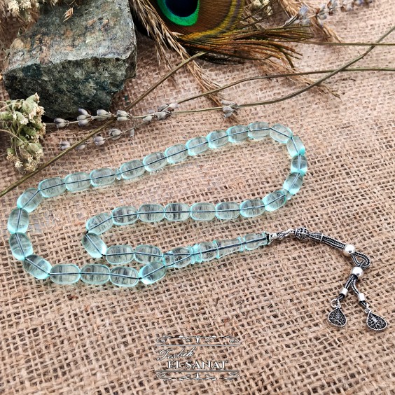 925 Ayar Gümüş Kapsül Kesim Uçak Camı Tesbih (8x12mm)