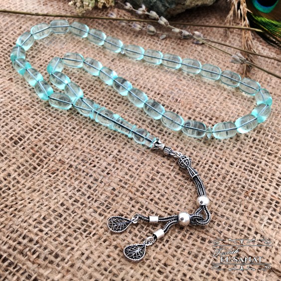 925 Ayar Gümüş Kapsül Kesim Uçak Camı Tesbih (8x12mm)