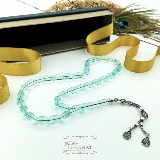 925 Ayar Gümüş Kapsül Kesim Uçak Camı Tesbih (8x12mm)