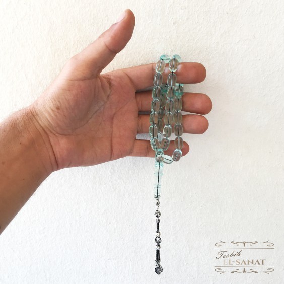 925 Ayar Gümüş Kapsül Kesim Uçak Camı Tesbih (8x12mm)